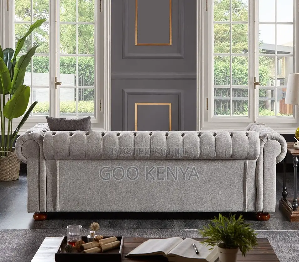 Home Sofa; Elegant 3-Seater Chesterfield Sofa With Solid Wood Legs