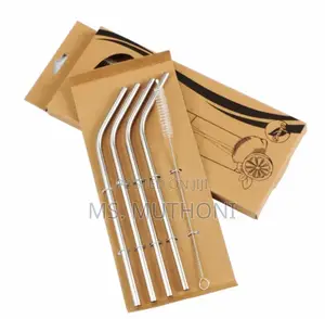  Reusable Stainless Steel Drinking Straws and a Cleaning Brush