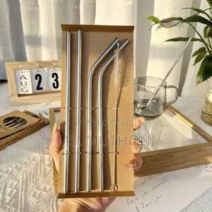  Reusable Stainless Steel Drinking Straws and a Cleaning Brush
