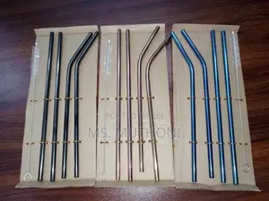  Reusable Stainless Steel Drinking Straws and a Cleaning Brush