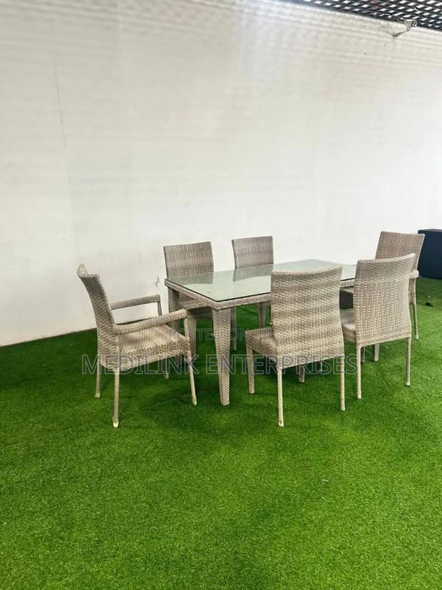 Executive 6-Seater Glassed Table Woven Dinning Set