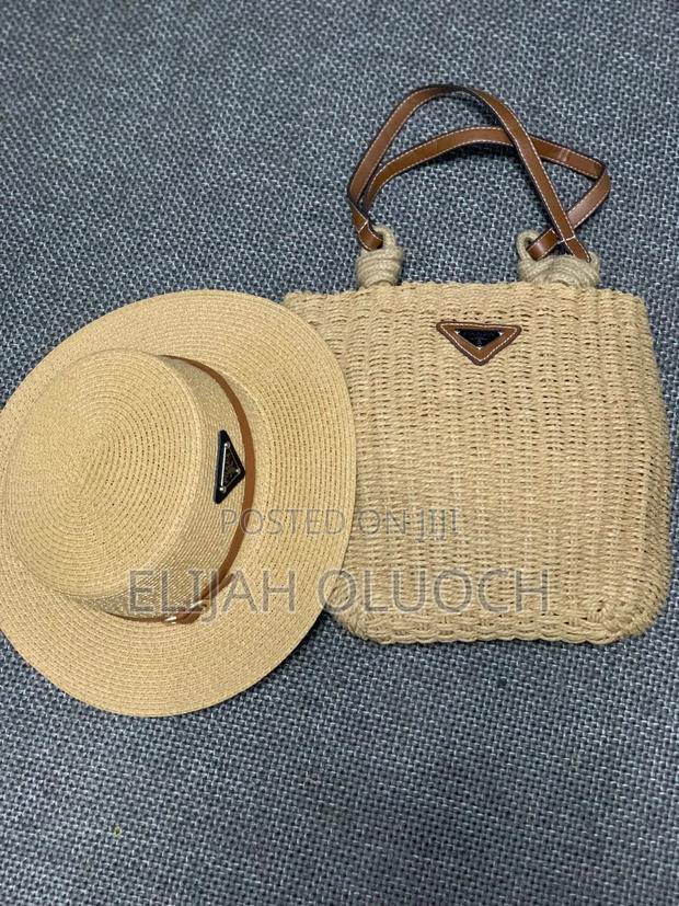 Prada Branded Wicker and Leather Basket Tote Bag Set - main view