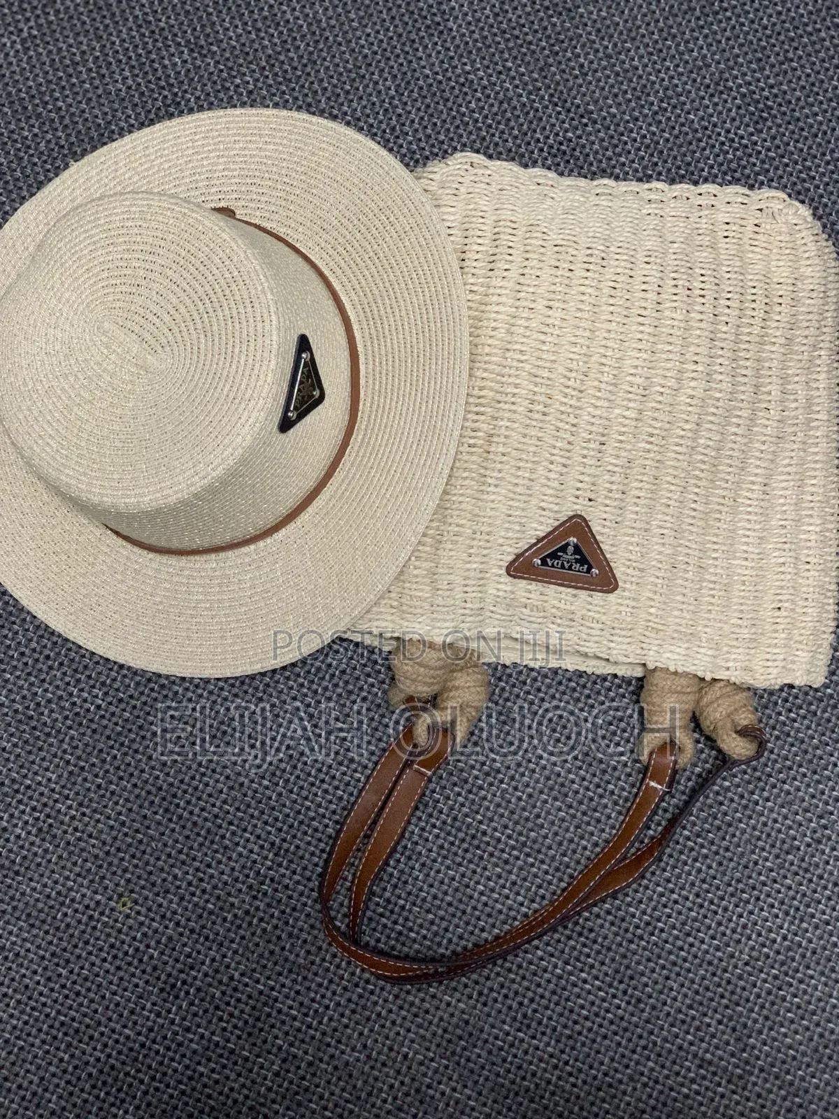 Prada Branded Wicker and Leather Basket Tote Bag Set