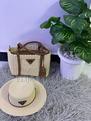 Prada Branded Wicker and Leather Basket Tote Bag Set