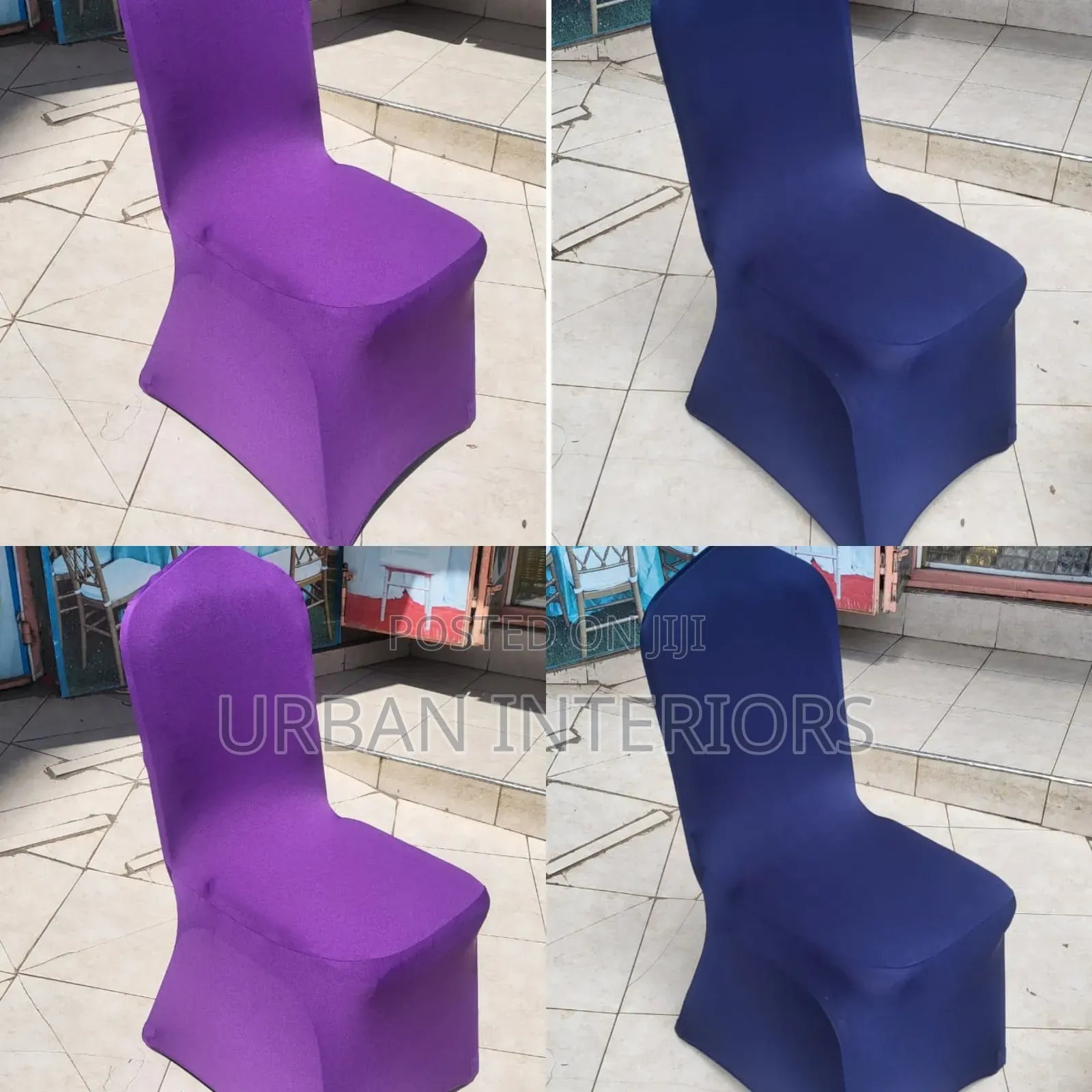 Heavy Spandex Chair Covers Purple and Navy Blue
