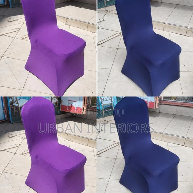 Heavy Spandex Chair Covers Purple and Navy Blue - main view