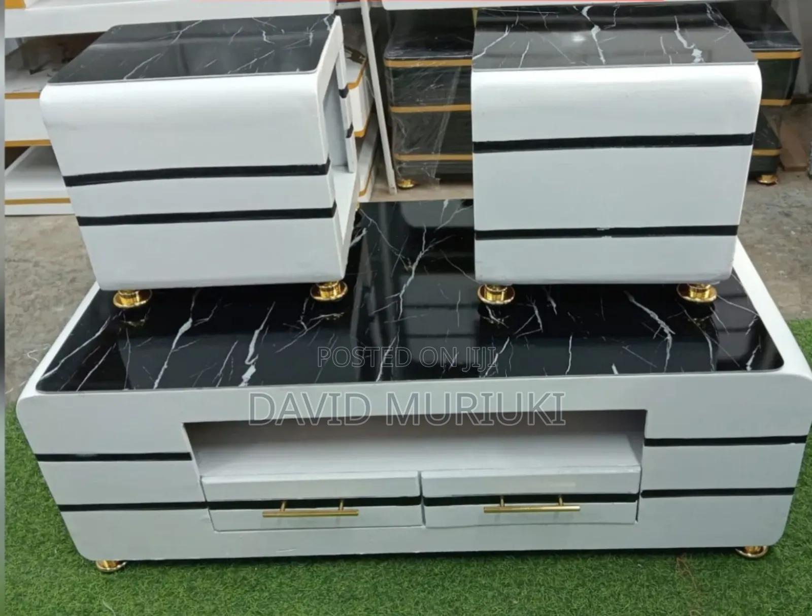 Coffee Table With Glass/Marble Topping With 2 Stools