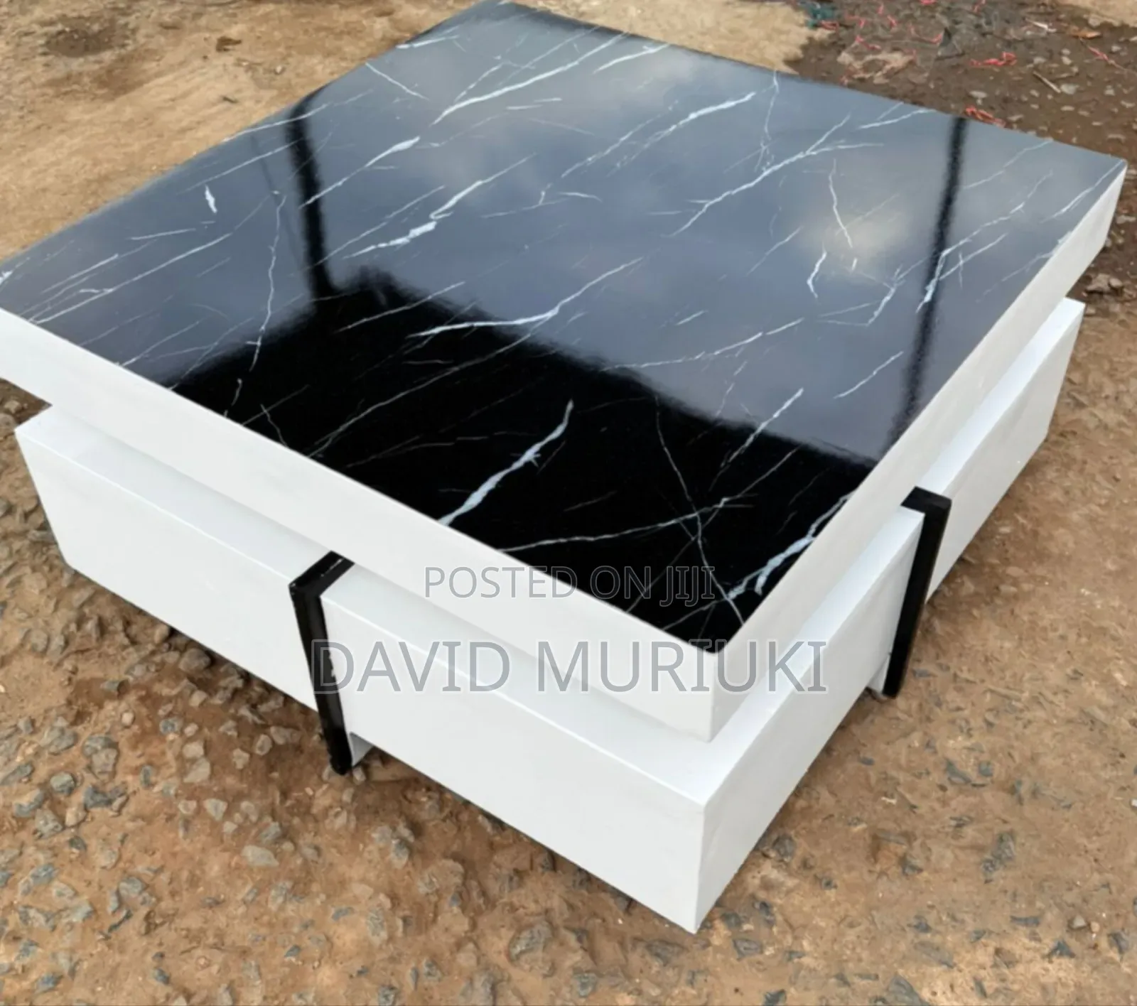 Executive White Coffee Table With Marble Topping