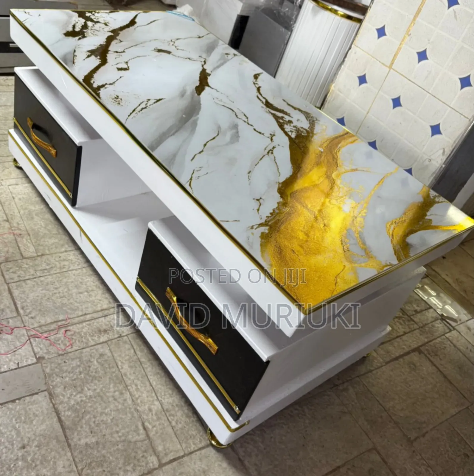 Executive White Coffee Table With Marble Topping