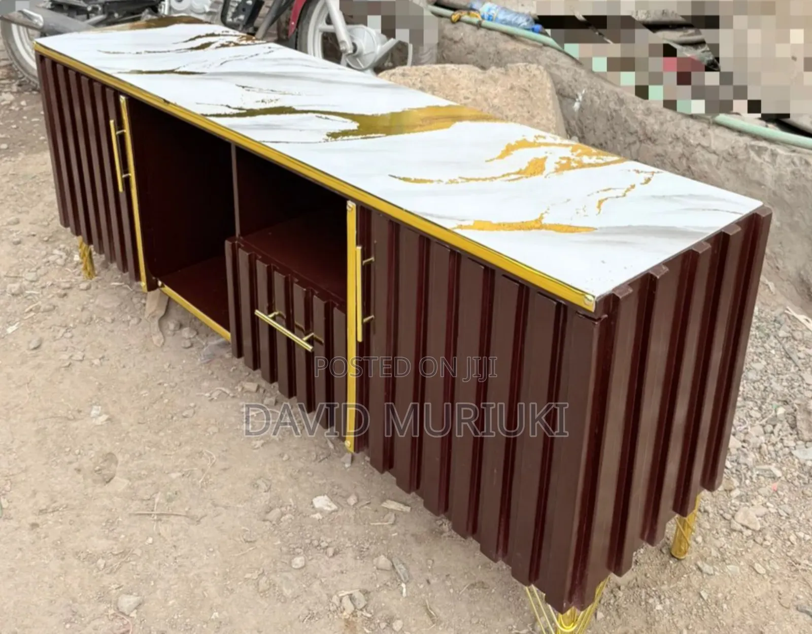 Executive Chocolate Tv Stand With Marble Sheet Top