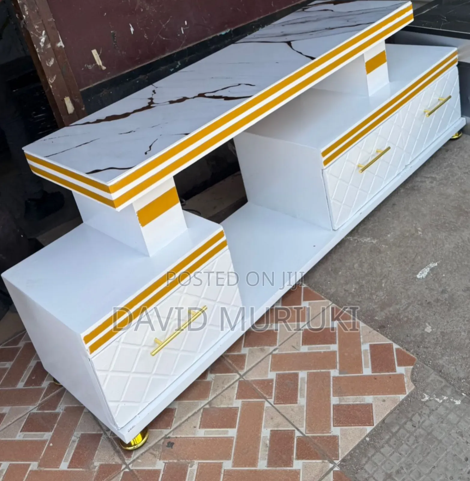 Executive Tv Stand With Marble Coating and Light