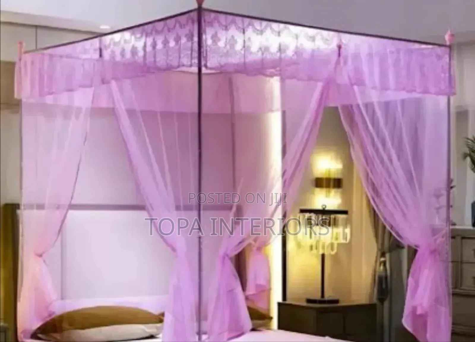Light Pink Fine Mesh Bed Mosquito Nets With Four Stands