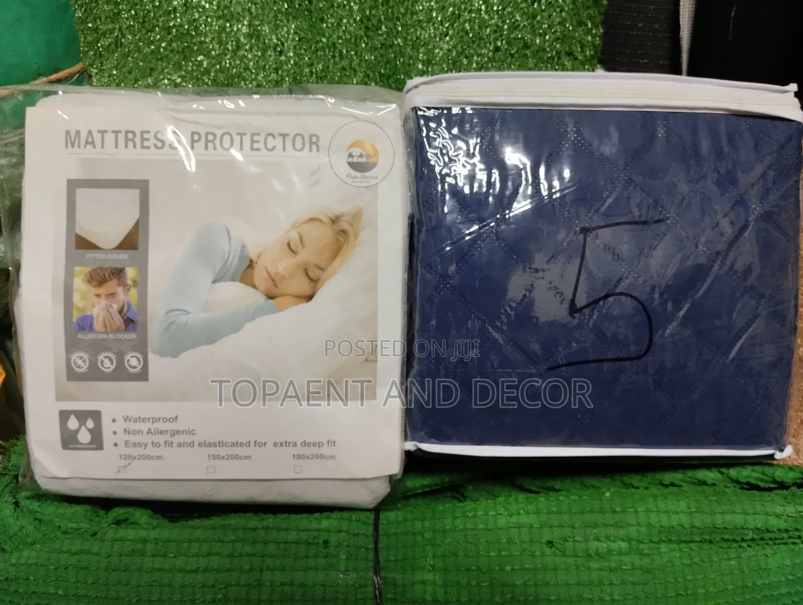 Extra Deep Fit Blue and White Waterproof Mattress Protector