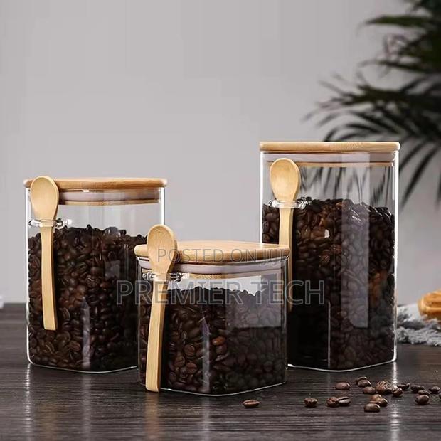 Glass Container Bamboo Spoon and Airtight Bamboo Lid