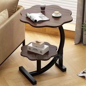 Wooden Wavy Top Bottom Metallic Crescent Frame 2 Layer Table - thumbnail 2