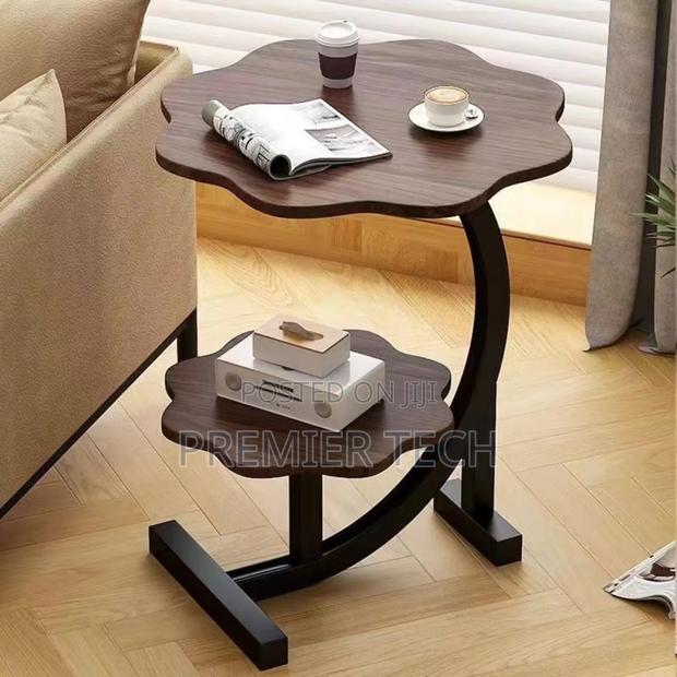 Wooden Wavy Top Bottom Metallic Crescent Frame 2 Layer Table - main view