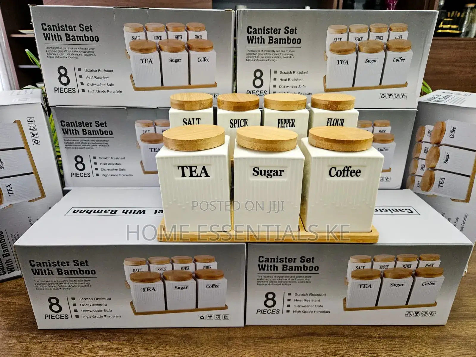 8pc Cannister Set-Sugar/Tea/Coffee Set With Holder