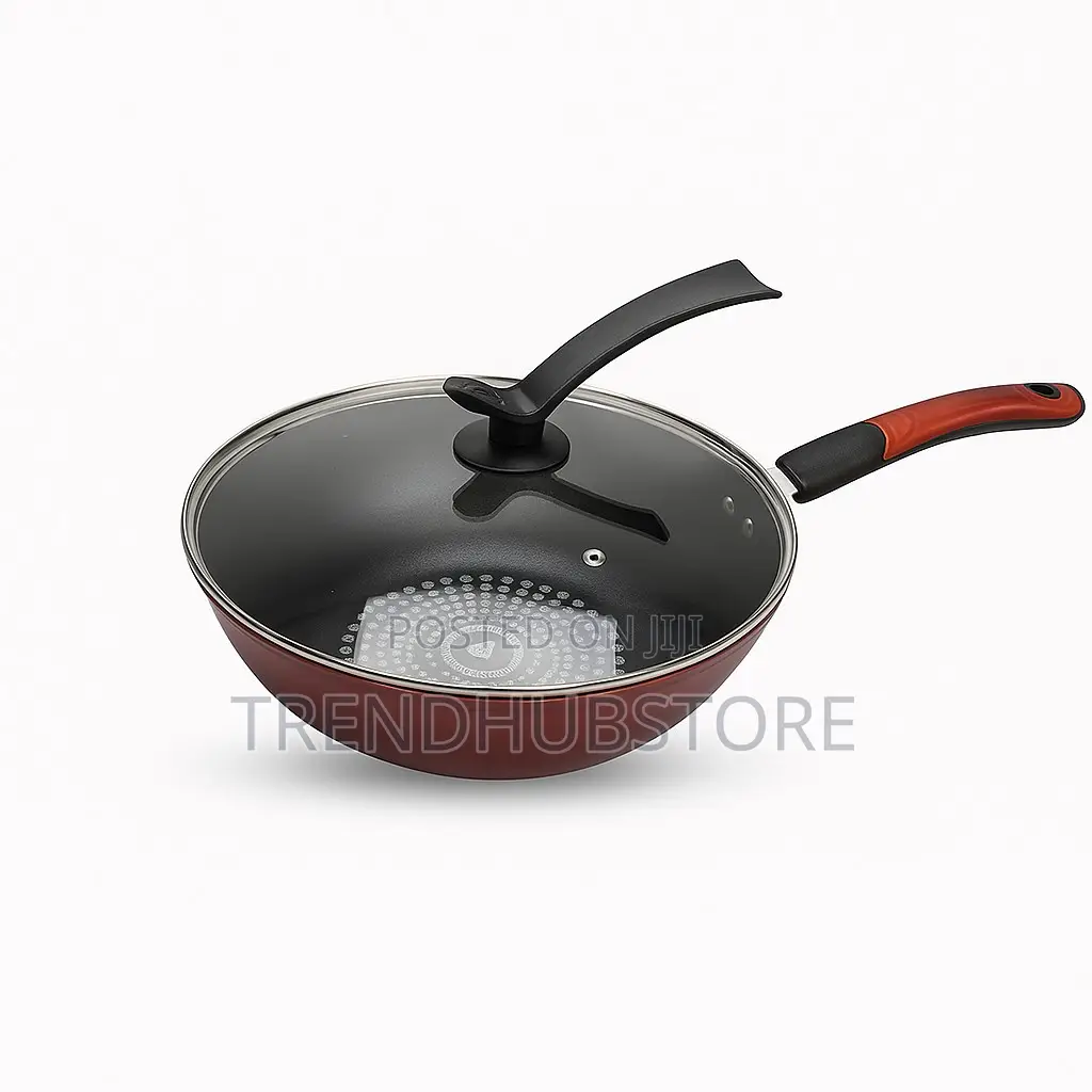 Non-Stick Deep Wok Pan With Glass Lid Toughened Non-Stick