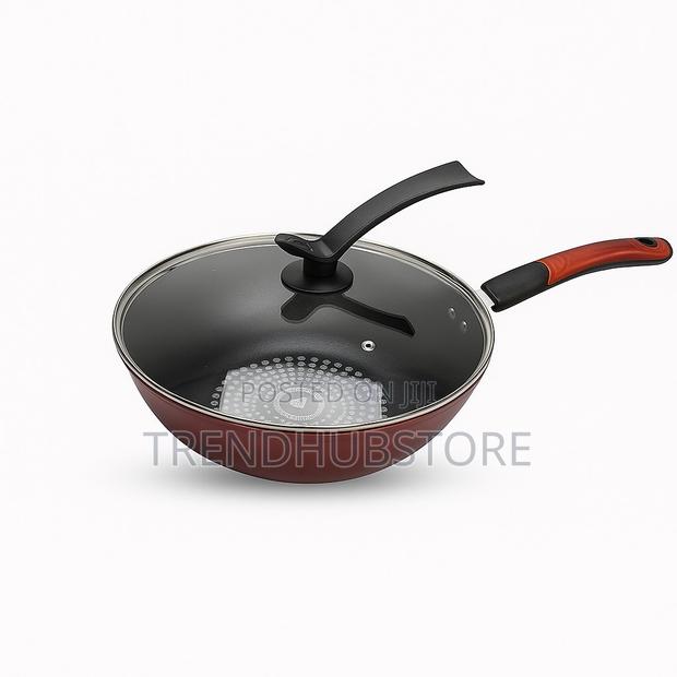 Non-Stick Deep Wok Pan With Glass Lid Toughened Non-Stick - main view
