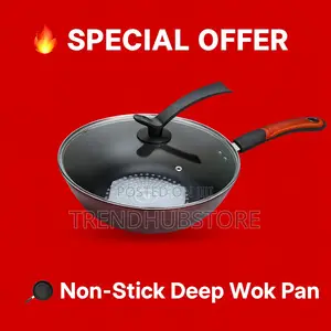 Non-Stick Deep Wok Pan With Glass Lid Toughened Non-Stick