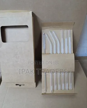 6pcs Clear High Borosilicate Glass Straw Set With 1 Pc Cleaning Brush