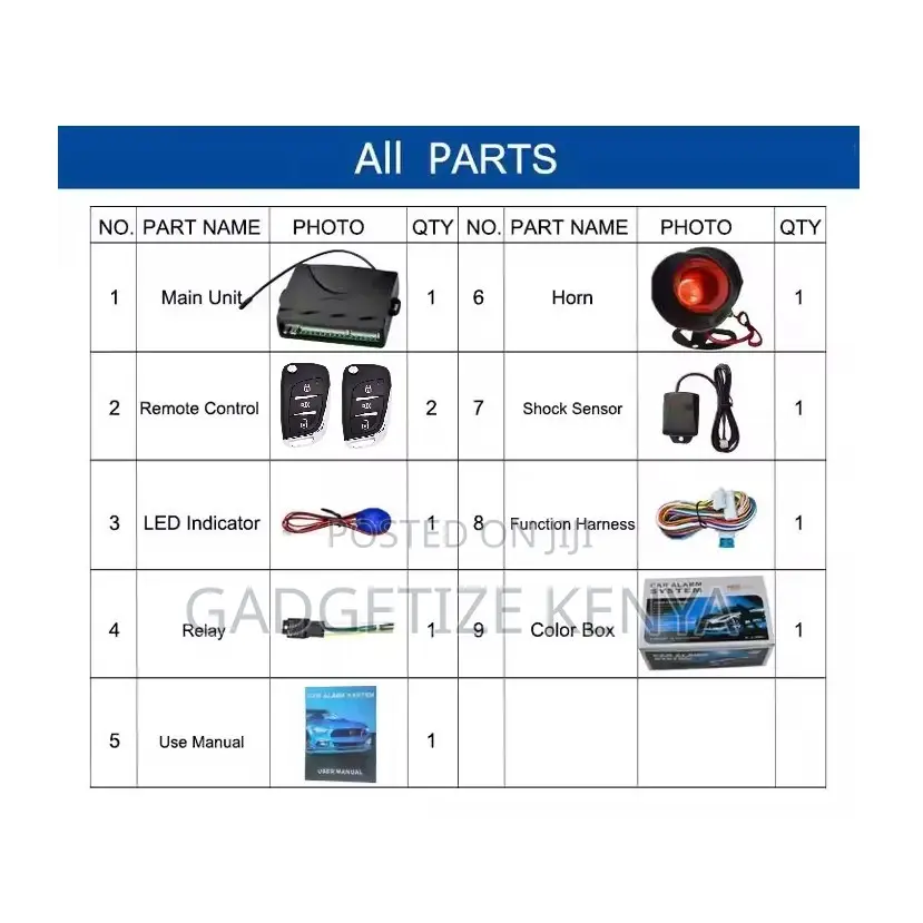 Universal Car Alarm System With Keyless Entry and Trunk Release