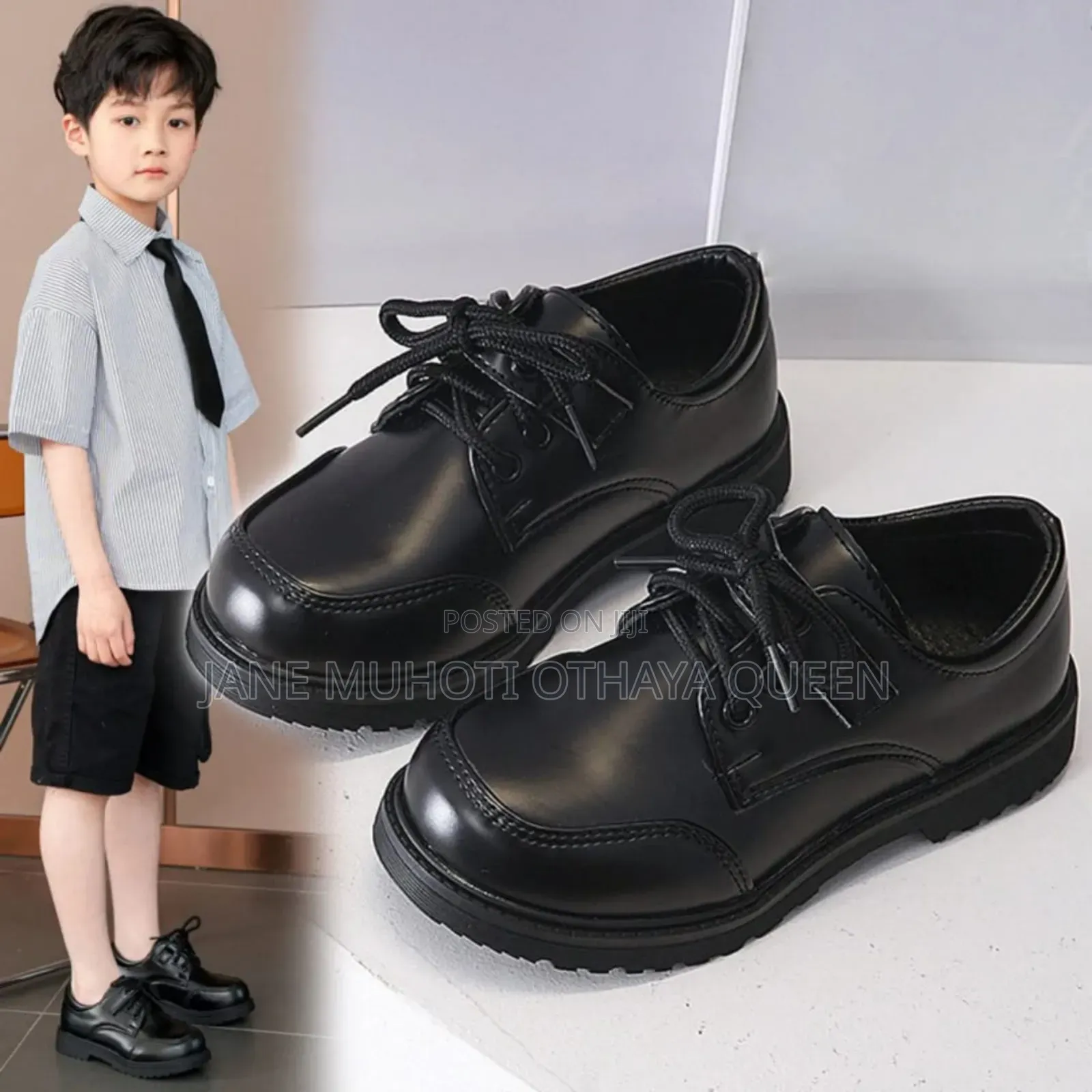 Boys Wetlook School Shoes