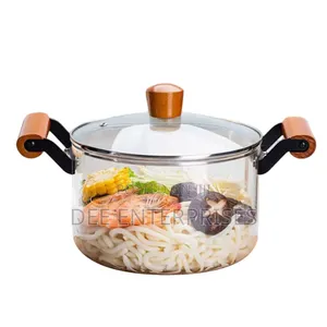 2 Wooden Handle High Boron Heavy Borosilicate Glass Cookware
