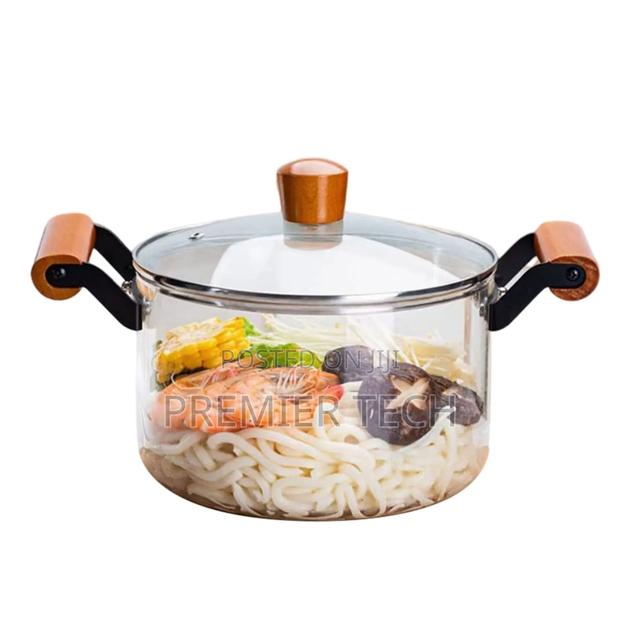 *2 Wooden Handle High Boron Heavy Borosilicate Glass Cookware - main view