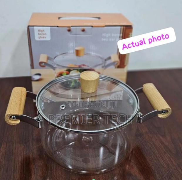 *2 Wooden Handle High Boron Heavy Borosilicate Glass Cookware - thumbnail 2