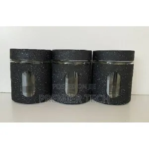450ml X3pc Glass Canister With Stylish Metal Covering