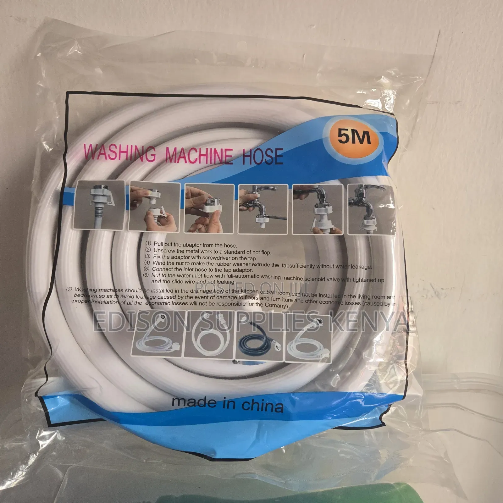 5m Washing Machine Hose Pipe Inlet With Screws Tap Adapter 5 Metres