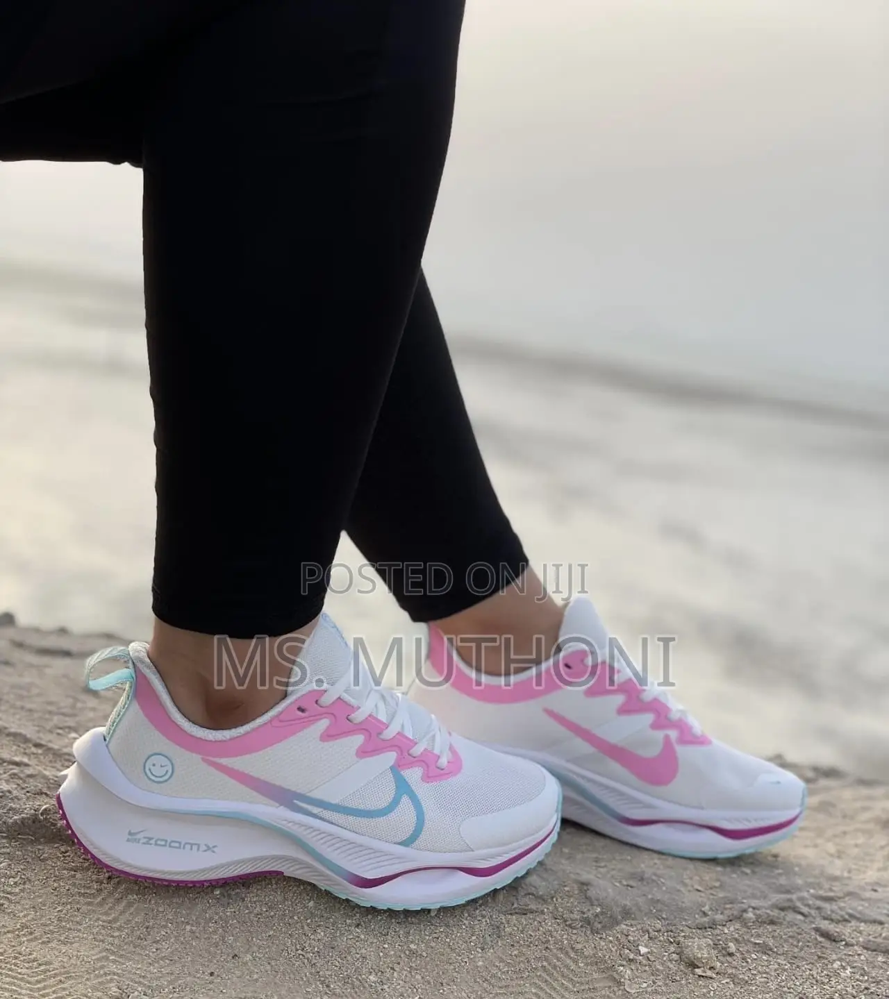 Nike Zoom X Smiley Women's Sneakers in White With Pink and Blue