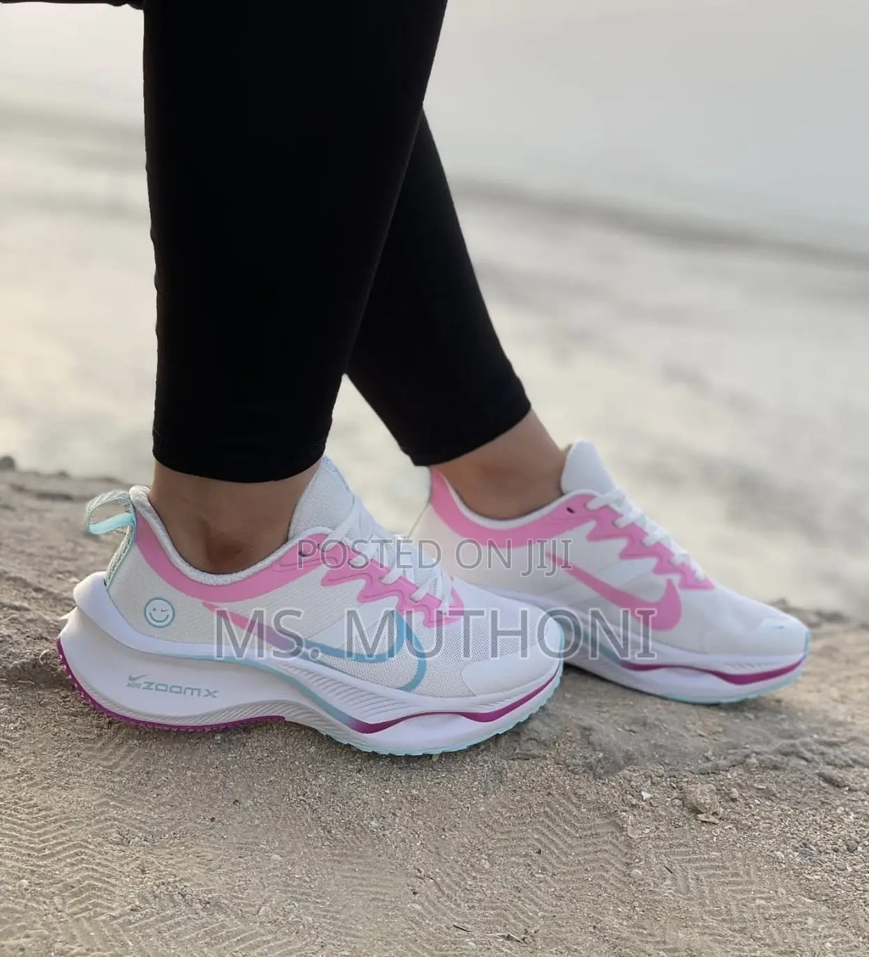 Nike Zoom X Smiley Women's Sneakers in White With Pink and Blue