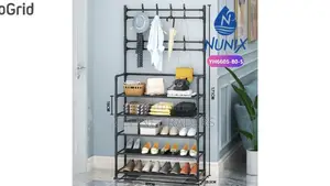 Multifunctional 5 Tier Shoe Rack Organizer +Coat Rack+Clothes Hanger