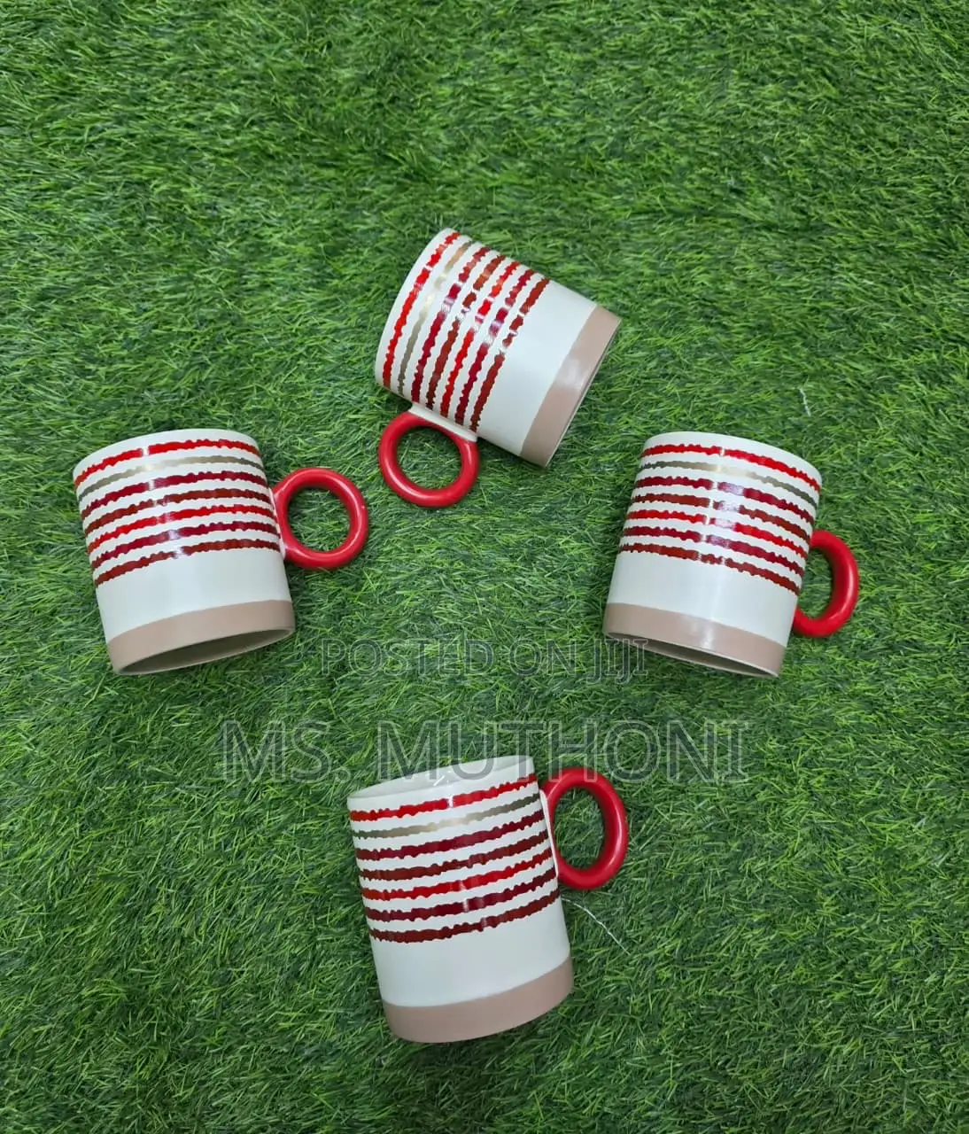 (400 Ml) 6 PCS Set of Porcelain Coffee Mugs With Red D White Patterns