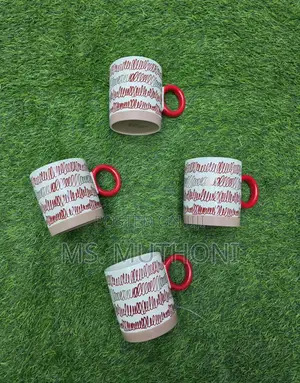 (400 Ml) 6 PCS Set of Porcelain Coffee Mugs With Red D White Patterns