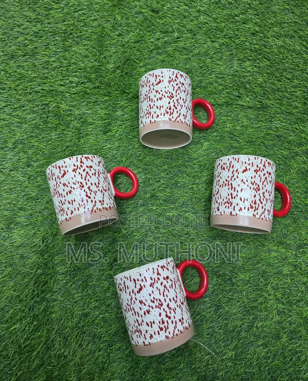 (400 Ml) 6 PCS Set of Porcelain Coffee Mugs With Red D White Patterns