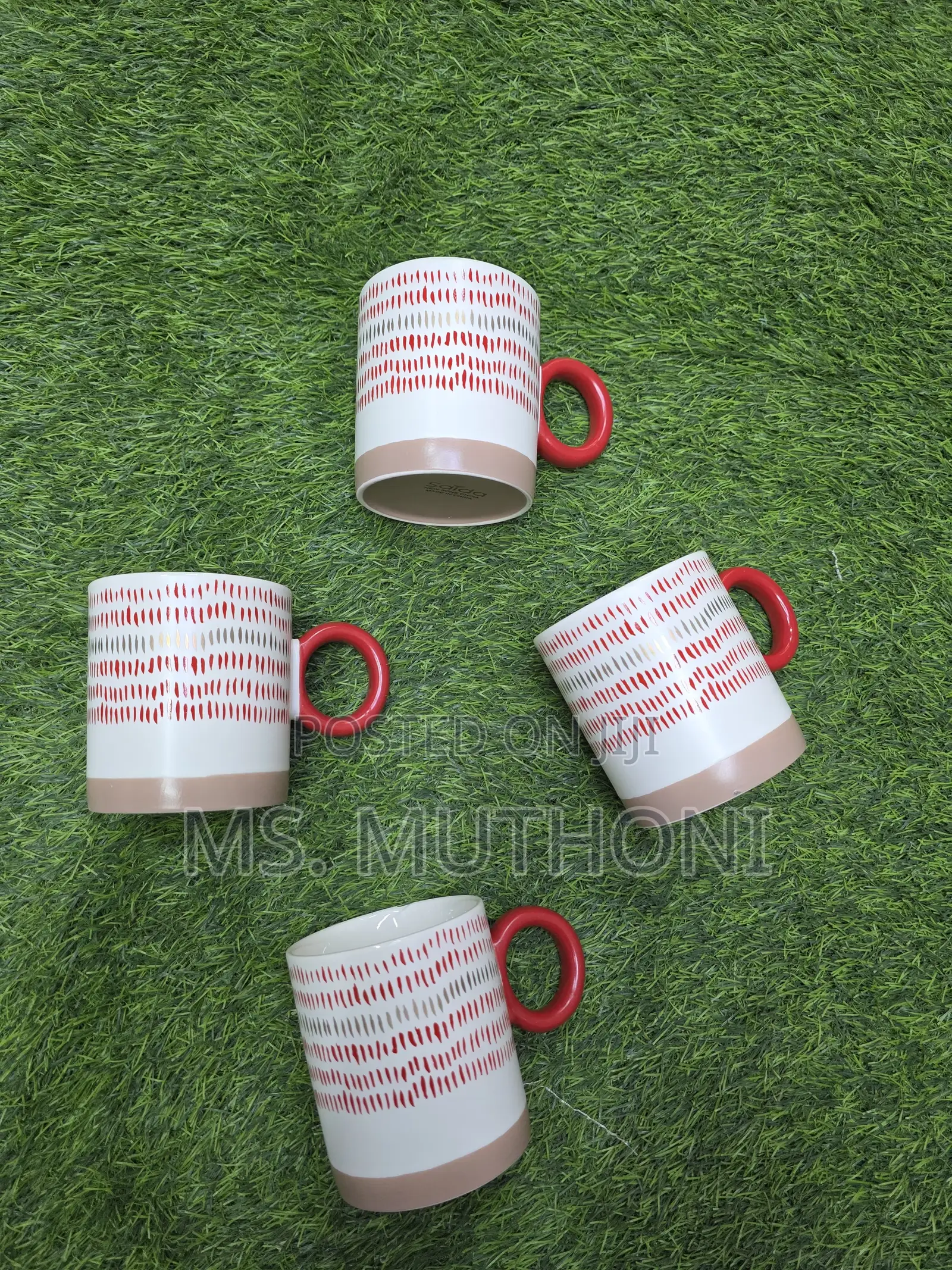 (400 Ml) 6 PCS Set of Porcelain Coffee Mugs With Red D White Patterns