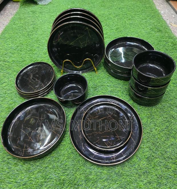 24pcs Black Marble-Patterned European Porcelain Dinner Set (Cupless) - thumbnail 3