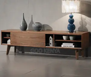 Home Tv Table; Modern Retro Wood Panel and Functional Storage for Tv