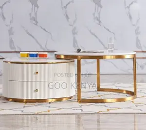 Home Table;White Round Tempered Glass Coffee Table Set for Living Room