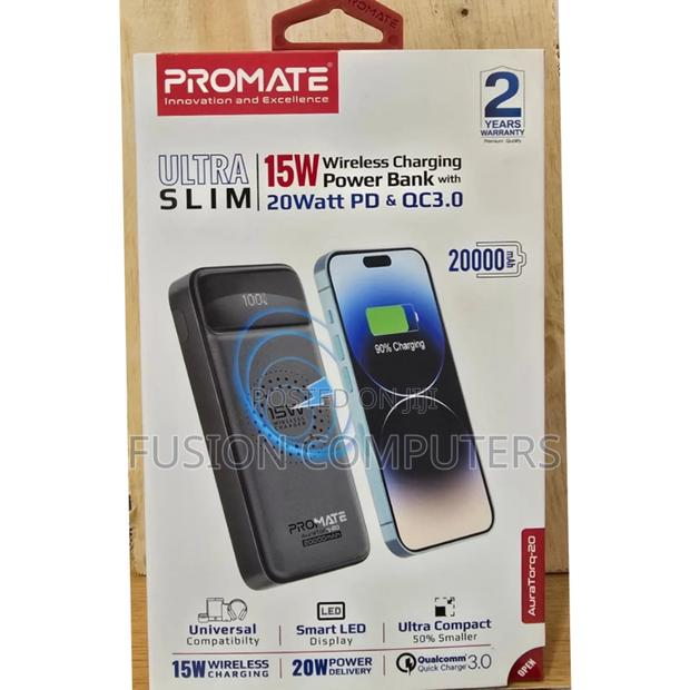 Promate Auratank-20 10w Qi Fast Wireless Power Bank, 20000mah