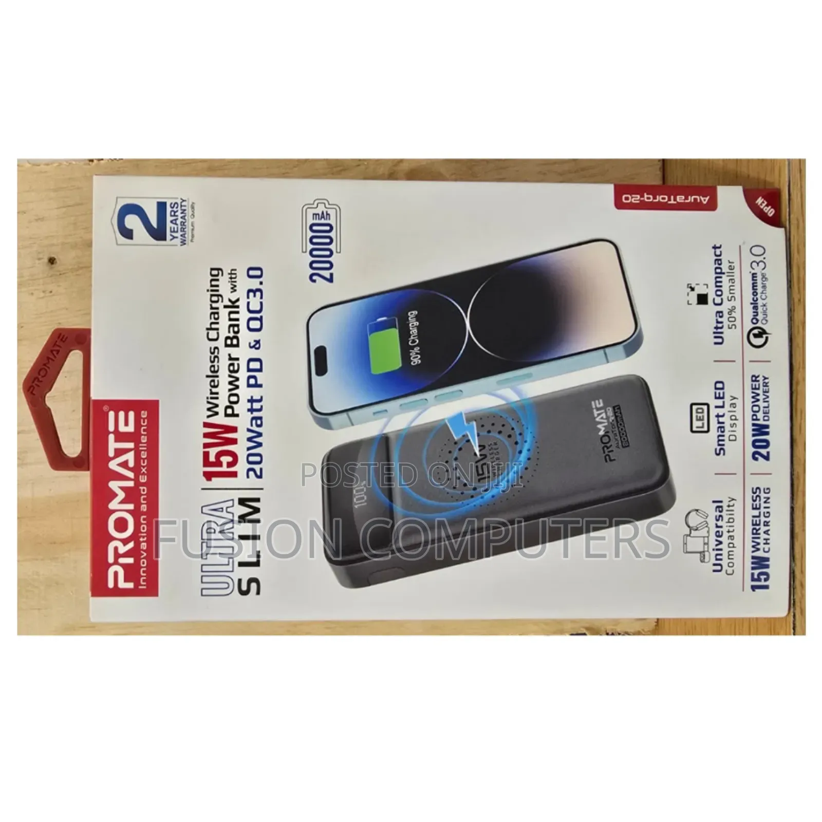 Promate Auratank-20 10w Qi Fast Wireless Power Bank, 20000mah