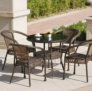 Home Dining Set; 4-Seater Brown Modern Woven Rattan Garden Sofa