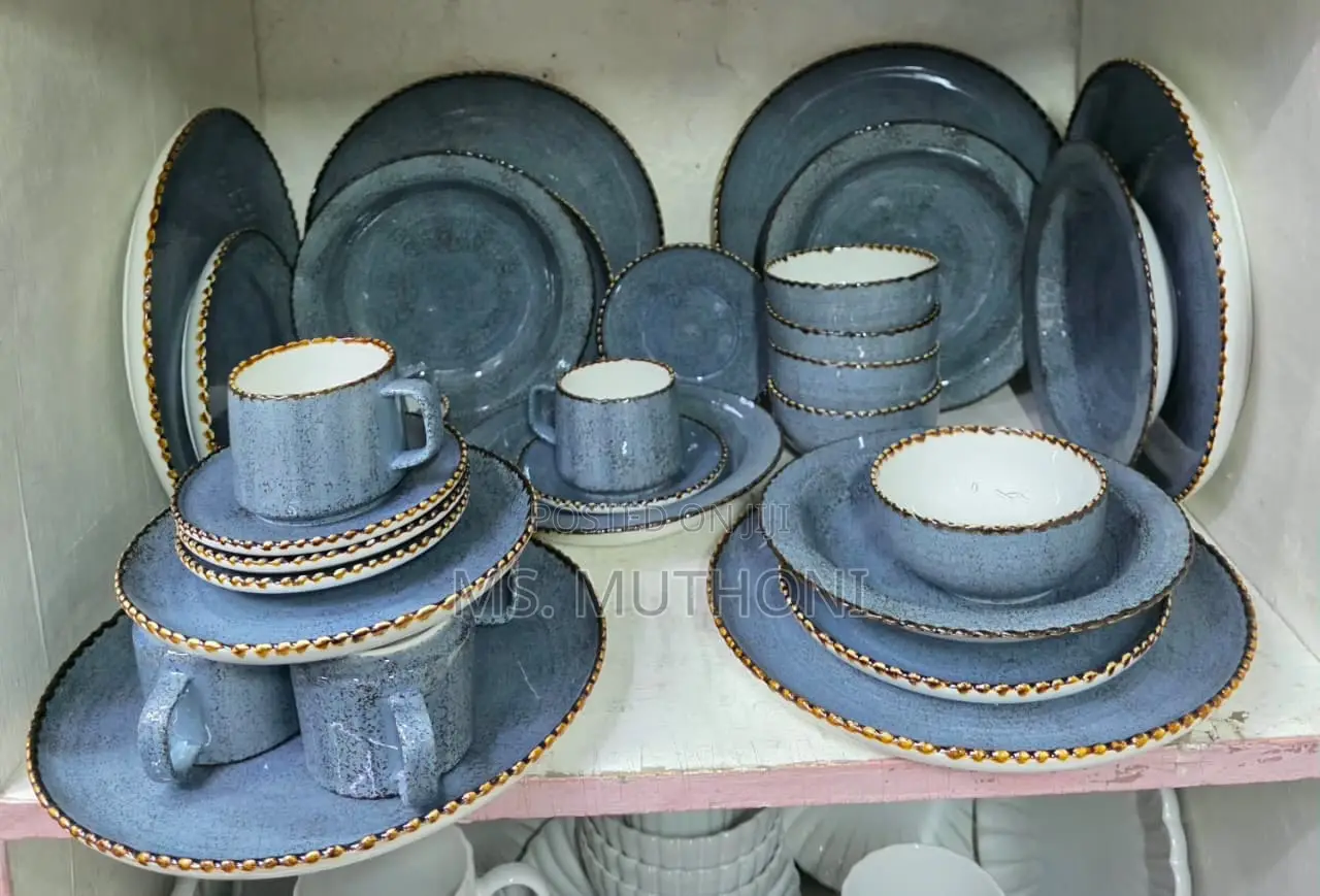 Premium 36pcs Blue Speckle Glaze and Gold-Toned Rims Dinner Set.