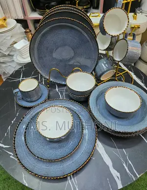 Premium 36pcs Blue Speckle Glaze and Gold-Toned Rims Dinner Set.