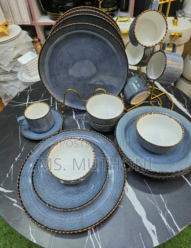Premium 36pcs Blue Speckle Glaze and Gold-Toned Rims Dinner Set. - thumbnail 4