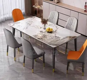 Home Dining Set; 4-Person Set With Marble Table and Upholstered Chairs