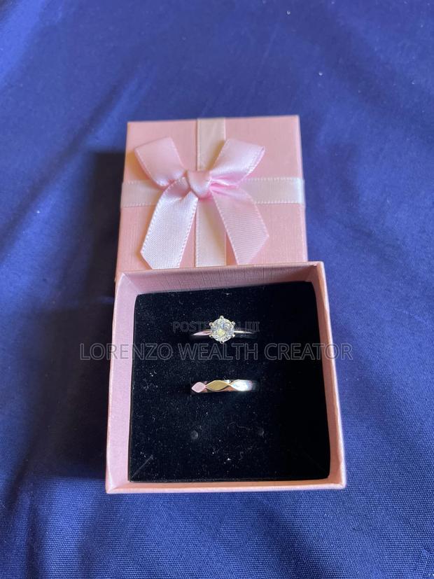 Couple Silver Diamond Ring Marriage/Engagement Set - main view